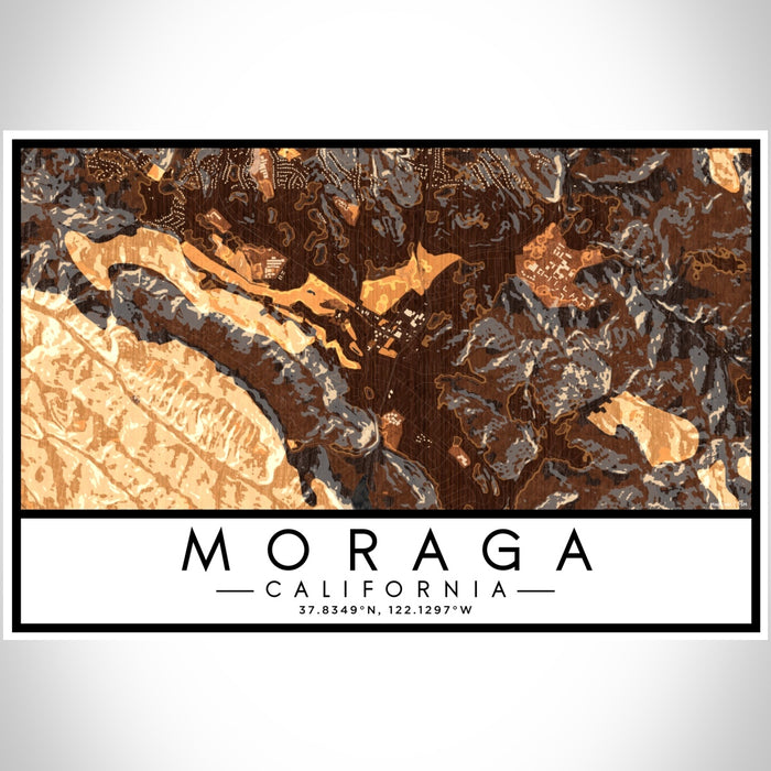 Moraga California Map Print Landscape Orientation in Ember Style With Shaded Background