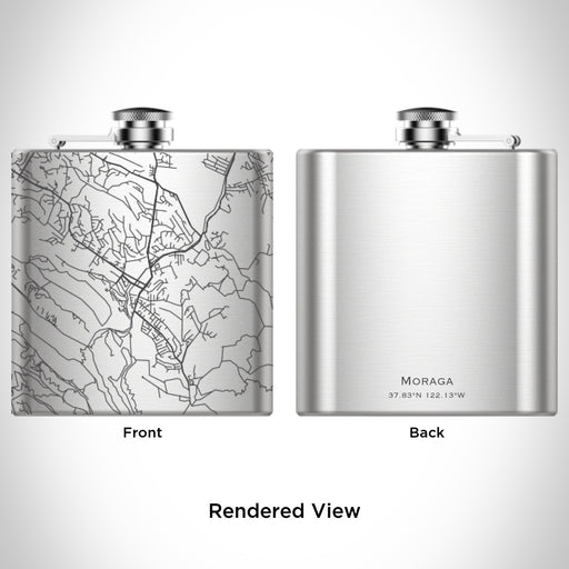 Rendered View of Moraga California Map Engraving on 6oz Stainless Steel Flask