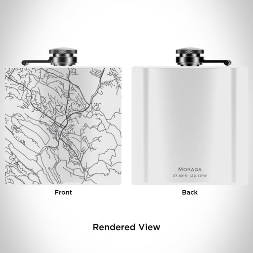 Rendered View of Moraga California Map Engraving on 6oz Stainless Steel Flask in White