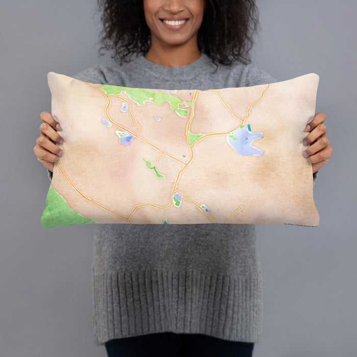 Person holding 20x12 Custom Moraga California Map Throw Pillow in Watercolor