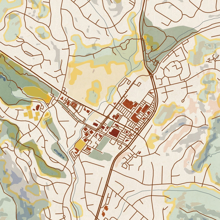 Moraga California Map Print in Woodblock Style Zoomed In Close Up Showing Details