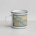 Left View Custom Moraga California Map Enamel Mug in Woodblock