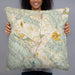 Person holding 22x22 Custom Moraga California Map Throw Pillow in Woodblock