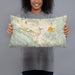 Person holding 20x12 Custom Moraga California Map Throw Pillow in Woodblock