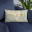 Custom Moraga California Map Throw Pillow in Woodblock on Blue Colored Chair