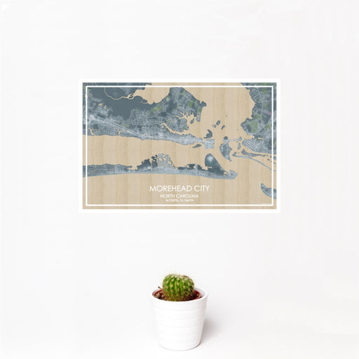 12x18 Morehead City North Carolina Map Print Landscape Orientation in Afternoon Style With Small Cactus Plant in White Planter