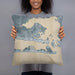 Person holding 18x18 Custom Morehead City North Carolina Map Throw Pillow in Afternoon