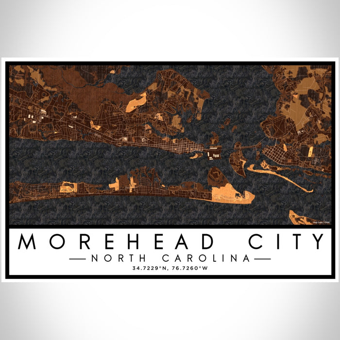 Morehead City North Carolina Map Print Landscape Orientation in Ember Style With Shaded Background