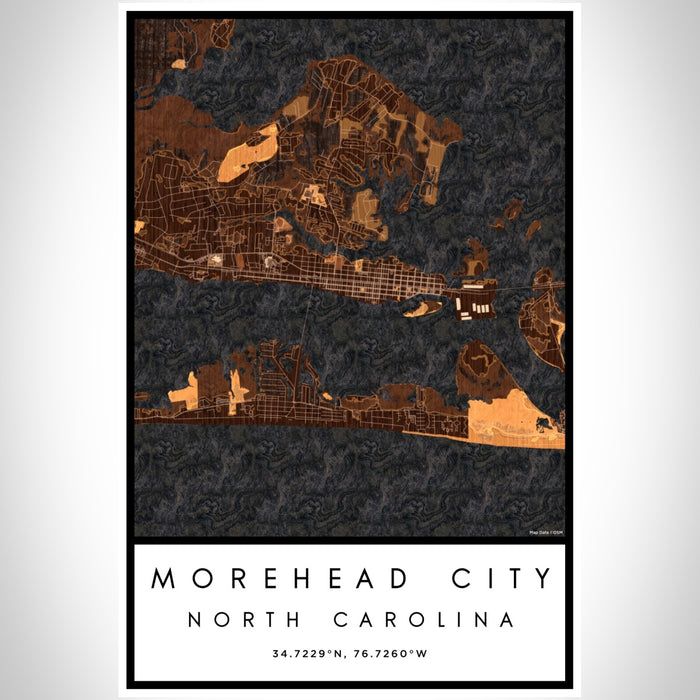Morehead City North Carolina Map Print Portrait Orientation in Ember Style With Shaded Background
