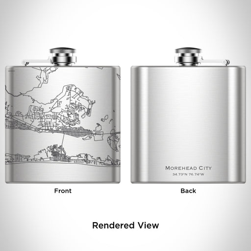 Rendered View of Morehead City North Carolina Map Engraving on 6oz Stainless Steel Flask