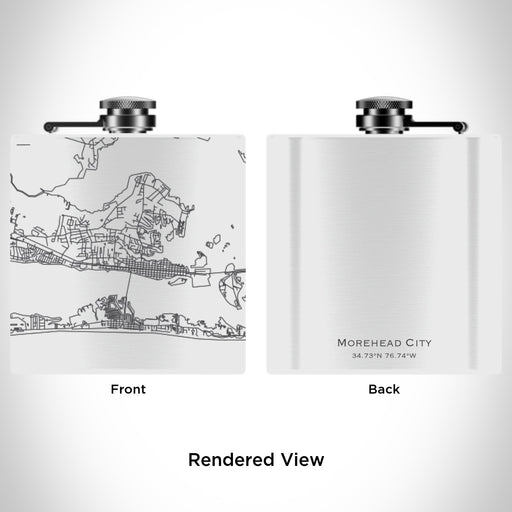 Rendered View of Morehead City North Carolina Map Engraving on 6oz Stainless Steel Flask in White