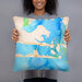 Person holding 18x18 Custom Morehead City North Carolina Map Throw Pillow in Watercolor