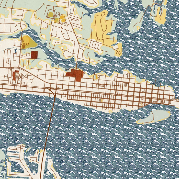 Morehead City North Carolina Map Print in Woodblock Style Zoomed In Close Up Showing Details