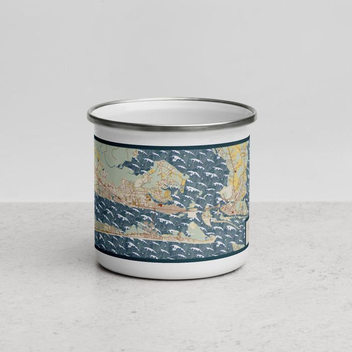 Front View Custom Morehead City North Carolina Map Enamel Mug in Woodblock