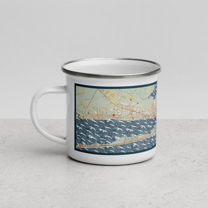 Left View Custom Morehead City North Carolina Map Enamel Mug in Woodblock