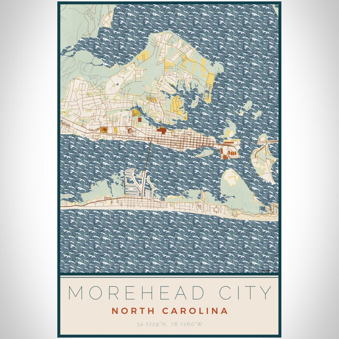 Morehead City North Carolina Map Print Portrait Orientation in Woodblock Style With Shaded Background