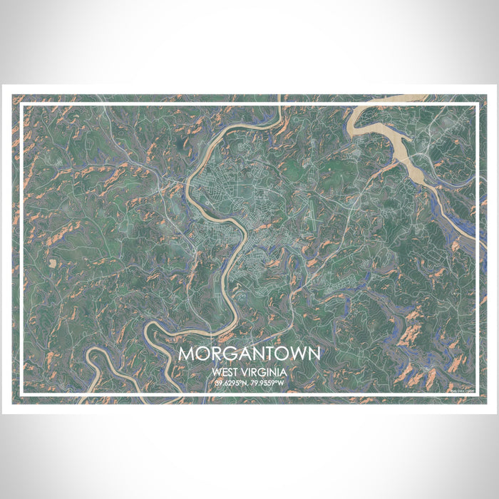 Morgantown West Virginia Map Print Landscape Orientation in Afternoon Style With Shaded Background