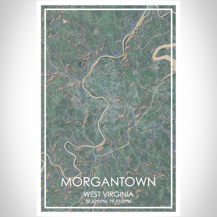 Morgantown West Virginia Map Print Portrait Orientation in Afternoon Style With Shaded Background