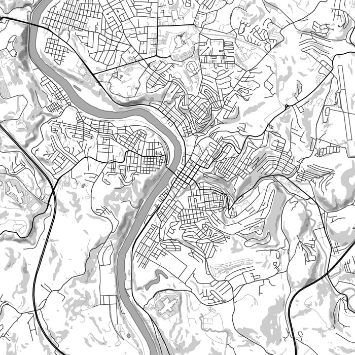 Morgantown West Virginia Map Print in Classic Style Zoomed In Close Up Showing Details