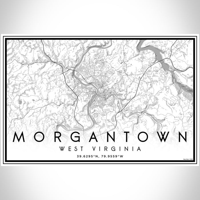 Morgantown West Virginia Map Print Landscape Orientation in Classic Style With Shaded Background