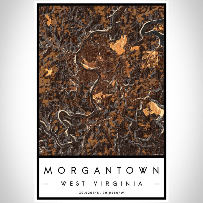 Morgantown West Virginia Map Print Portrait Orientation in Ember Style With Shaded Background