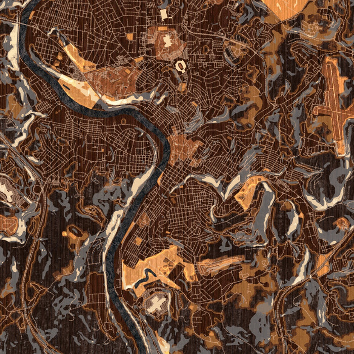 Morgantown West Virginia Map Print in Ember Style Zoomed In Close Up Showing Details