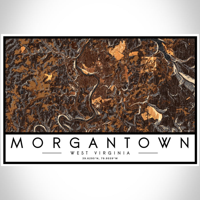 Morgantown West Virginia Map Print Landscape Orientation in Ember Style With Shaded Background
