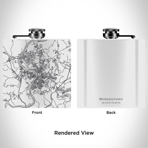 Rendered View of Morgantown West Virginia Map Engraving on 6oz Stainless Steel Flask in White