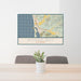 24x36 Morro Bay California Map Print Lanscape Orientation in Woodblock Style Behind 2 Chairs Table and Potted Plant