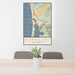 24x36 Morro Bay California Map Print Portrait Orientation in Woodblock Style Behind 2 Chairs Table and Potted Plant