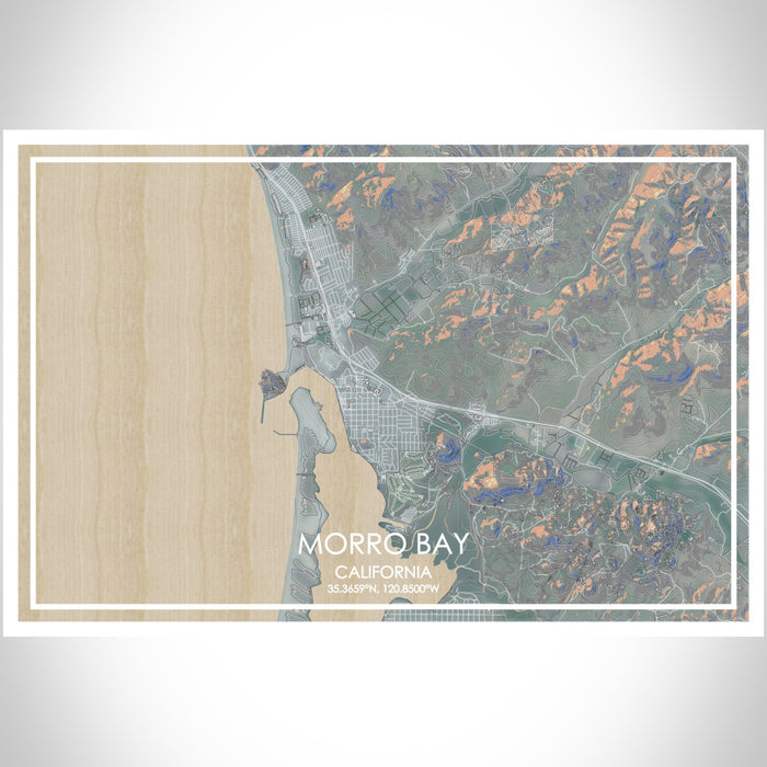 Morro Bay California Map Print Landscape Orientation in Afternoon Style With Shaded Background