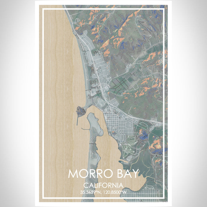 Morro Bay California Map Print Portrait Orientation in Afternoon Style With Shaded Background