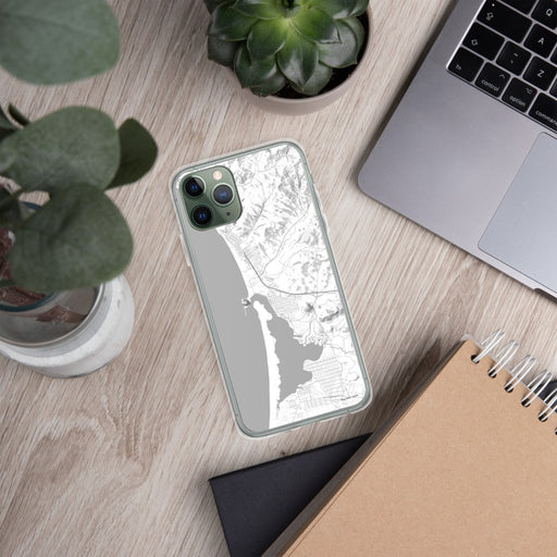 Custom Morro Bay California Map Phone Case in Classic on Table with Laptop and Plant