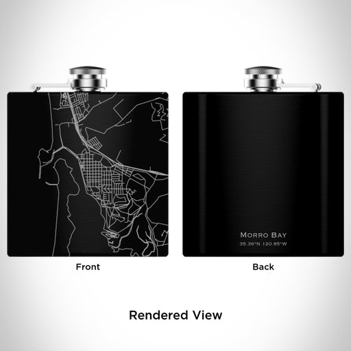 Rendered View of Morro Bay California Map Engraving on 6oz Stainless Steel Flask in Black