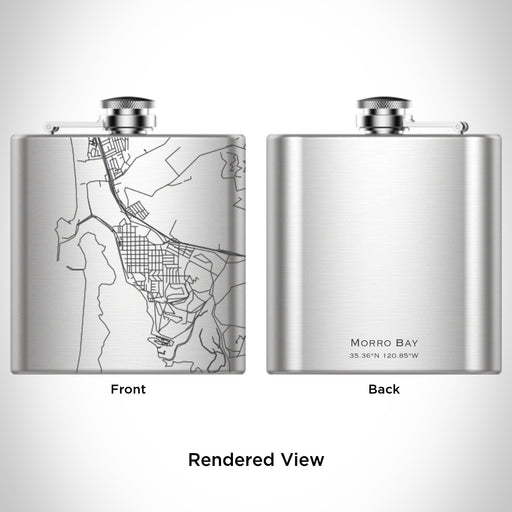 Rendered View of Morro Bay California Map Engraving on 6oz Stainless Steel Flask