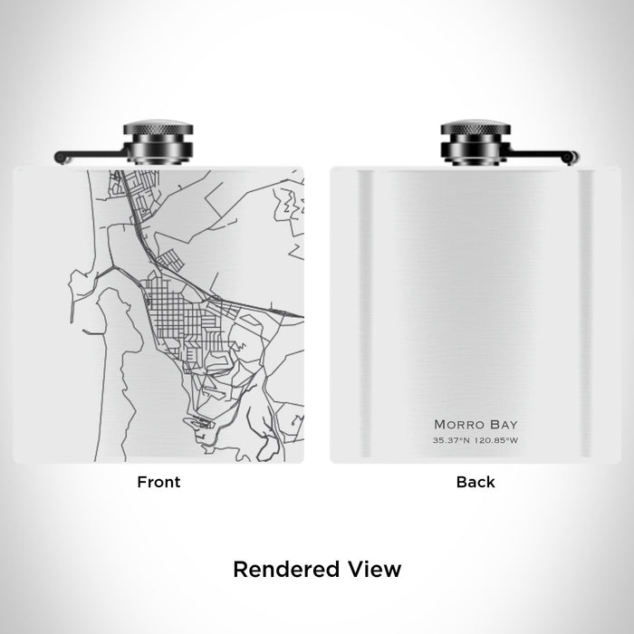 Rendered View of Morro Bay California Map Engraving on 6oz Stainless Steel Flask in White
