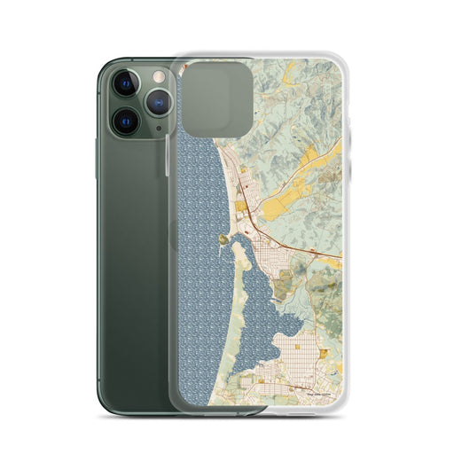 Custom Morro Bay California Map Phone Case in Woodblock