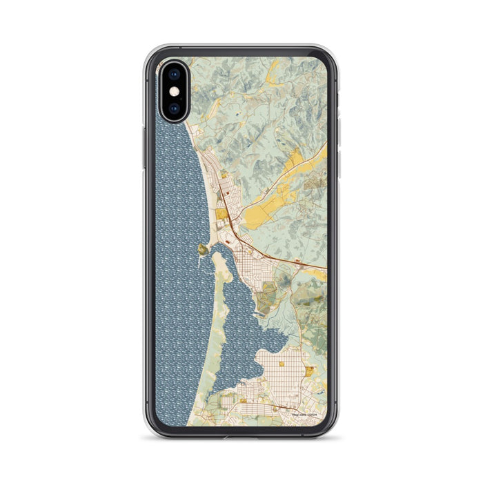 Custom iPhone XS Max Morro Bay California Map Phone Case in Woodblock