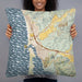 Person holding 22x22 Custom Morro Bay California Map Throw Pillow in Woodblock