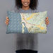 Person holding 20x12 Custom Morro Bay California Map Throw Pillow in Woodblock