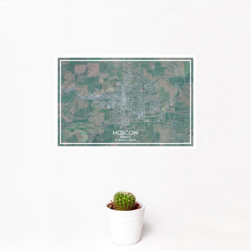 12x18 Moscow Idaho Map Print Landscape Orientation in Afternoon Style With Small Cactus Plant in White Planter