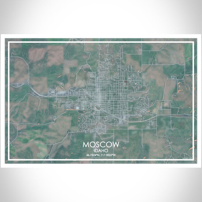 Moscow Idaho Map Print Landscape Orientation in Afternoon Style With Shaded Background