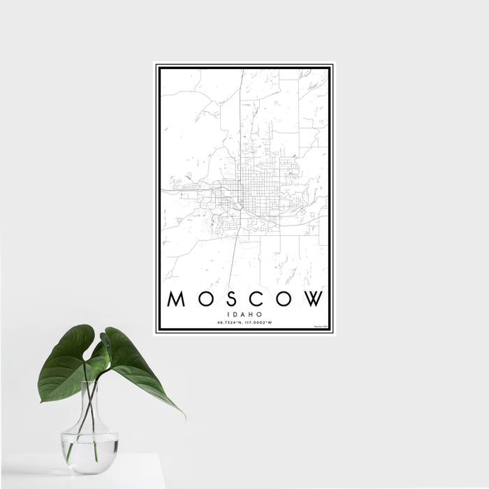 16x24 Moscow Idaho Map Print Portrait Orientation in Classic Style With Tropical Plant Leaves in Water