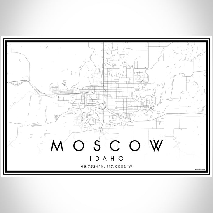 Moscow Idaho Map Print Landscape Orientation in Classic Style With Shaded Background