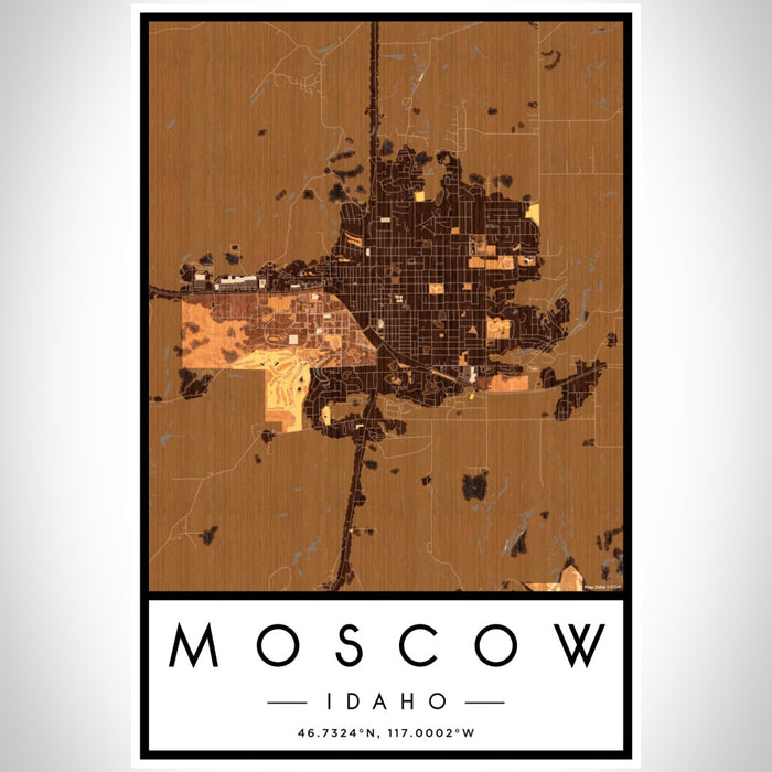 Moscow Idaho Map Print Portrait Orientation in Ember Style With Shaded Background