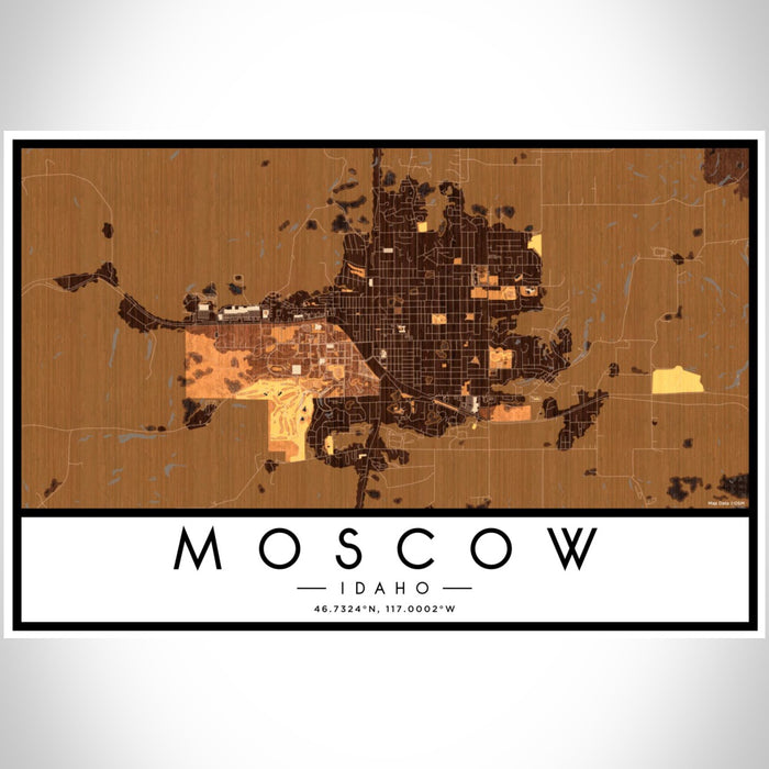 Moscow Idaho Map Print Landscape Orientation in Ember Style With Shaded Background