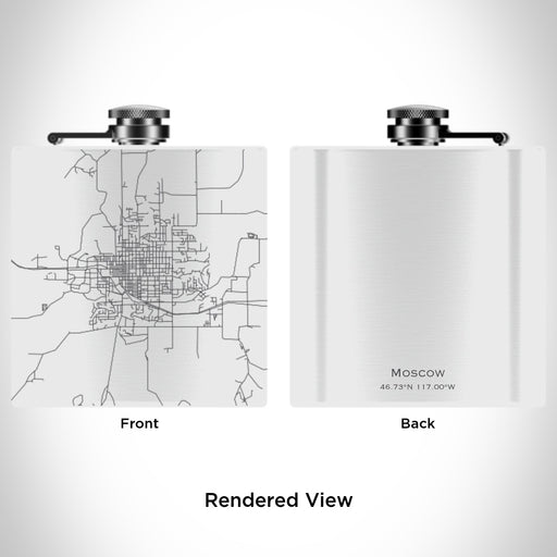 Rendered View of Moscow Idaho Map Engraving on 6oz Stainless Steel Flask in White