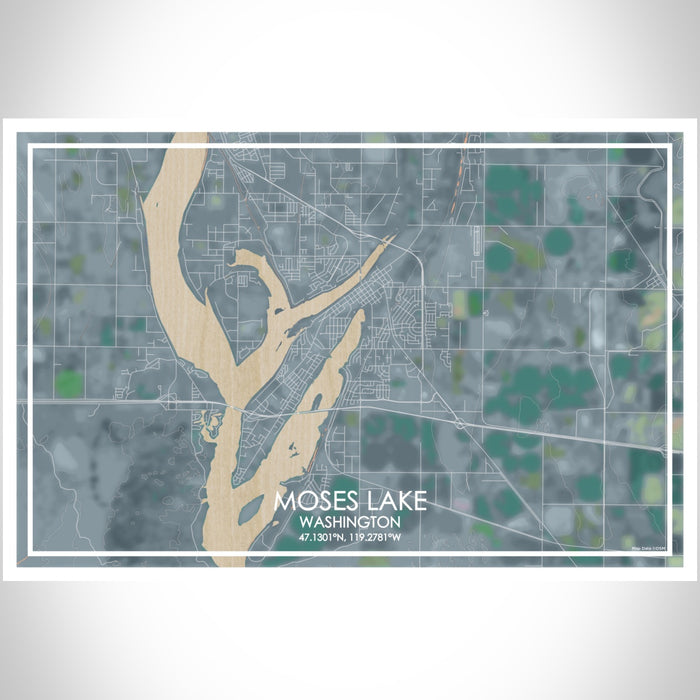 Moses Lake Washington Map Print Landscape Orientation in Afternoon Style With Shaded Background