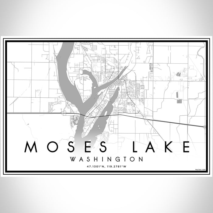 Moses Lake Washington Map Print Landscape Orientation in Classic Style With Shaded Background