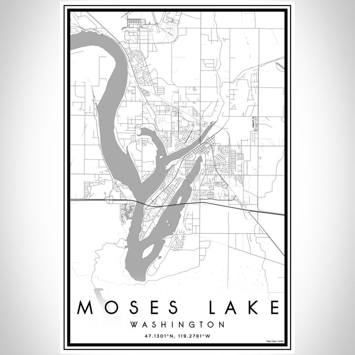 Moses Lake Washington Map Print Portrait Orientation in Classic Style With Shaded Background